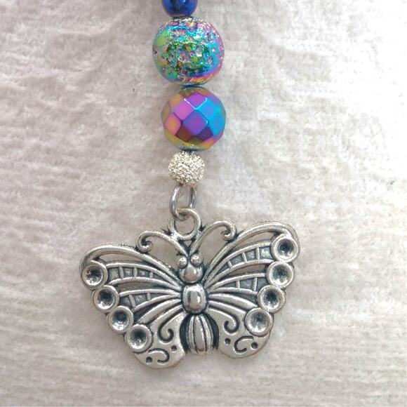 Artisan Electroplated Lava Stone Keychain Purple Heart Diffuser Butterfly Charm - Picture 9 of 10